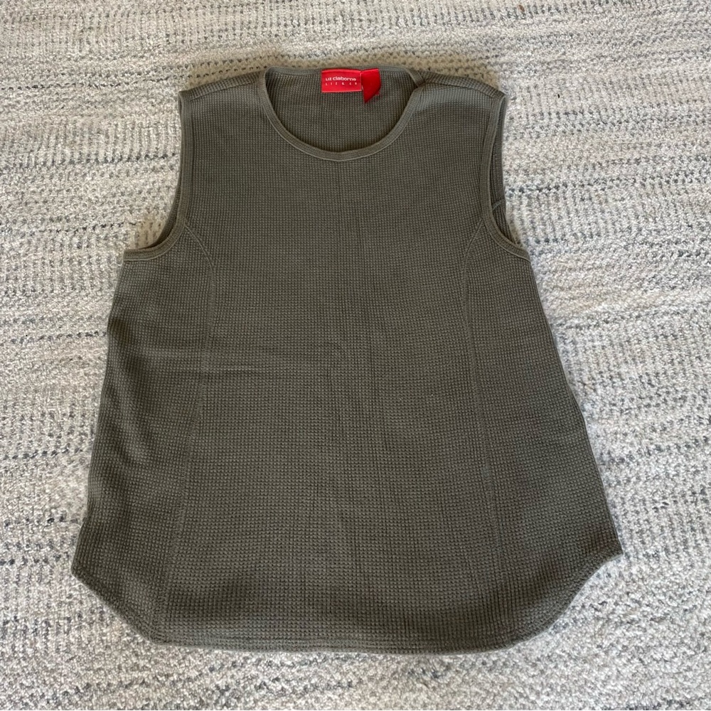 Liz Claiborne Olive Waffle Weave Knit Sleeveless Top